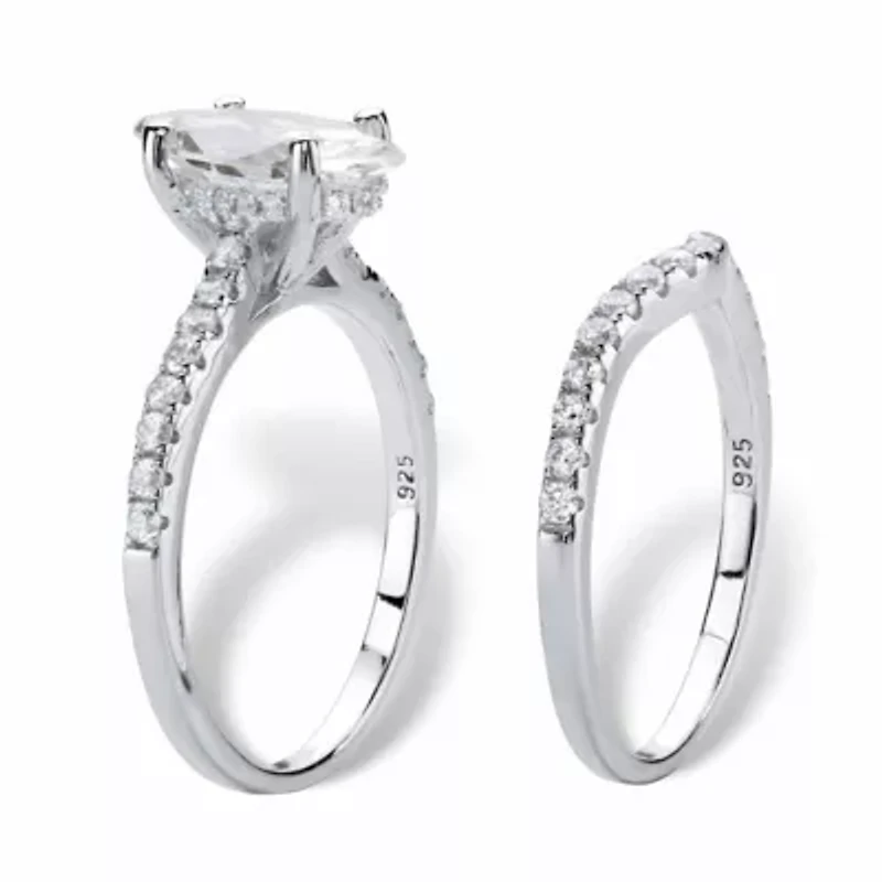 2.34 TCW Marquise Cubic Zirconia Platinum-plated Silver 2-Pc. Bridal Ring Set
