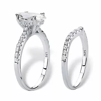 2.34 TCW Marquise Cubic Zirconia Platinum-plated Silver 2-Pc. Bridal Ring Set