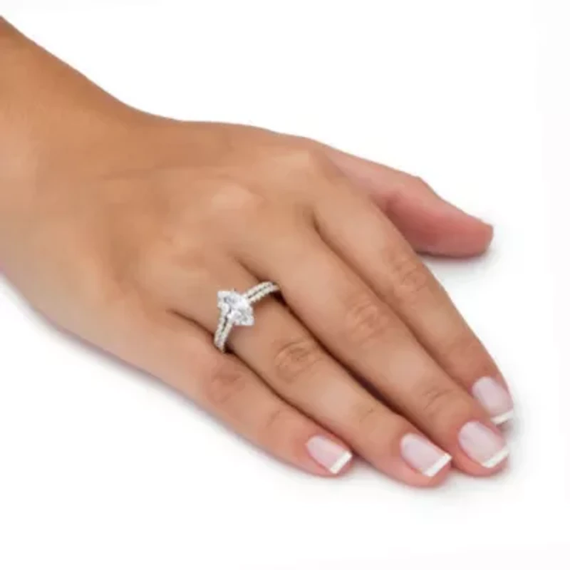 2.34 TCW Marquise Cubic Zirconia Platinum-plated Silver 2-Pc. Bridal Ring Set