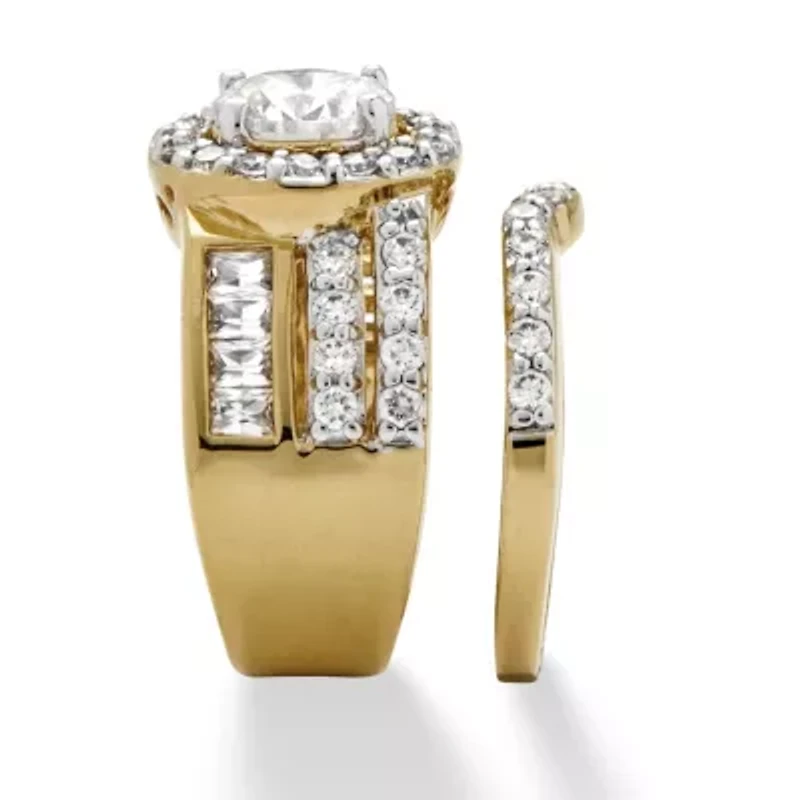 5.15 TCW Round Cubic Zirconia Halo Bridal Ring Set 18k Gold-Plated