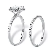 2.65 TCW Marquise Cubic Zirconia Platinum Plated .925 Silver 2-Pc. Halo Ring Set