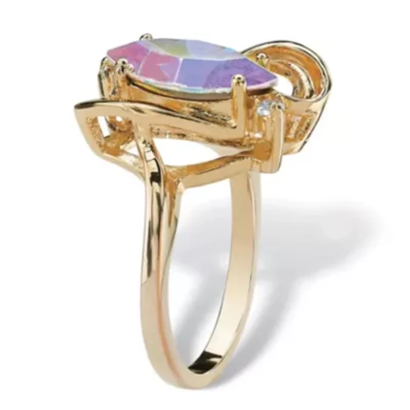 Marquise-Cut Aurora Borealis Crystal Ring Gold-Plated