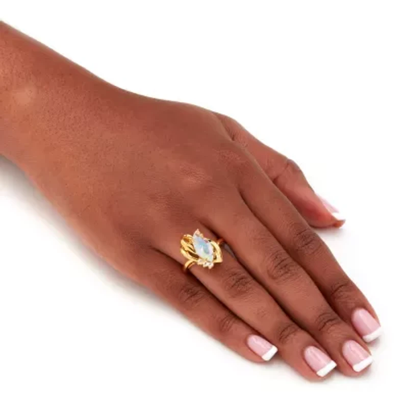 Marquise-Cut Aurora Borealis Crystal Ring Gold-Plated
