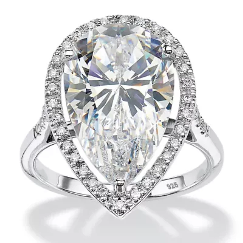 8.33 TCW Pear-Cut Cubic Zirconia Platinum-plated Sterling Silver Halo Ring