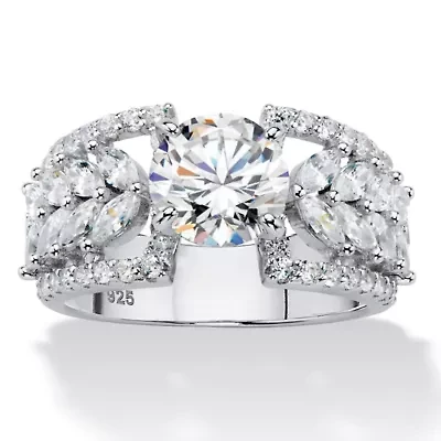 4.12 Cttw. Platinum-plated Sterling Silver Round Cubic Zirconia Leaf Ring