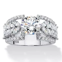 4.12 Cttw. Platinum-plated Sterling Silver Round Cubic Zirconia Leaf Ring