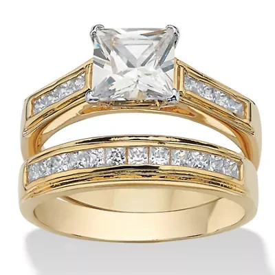 2.92 TCW Princess-Cut Cubic Zirconia Yellow Gold-Plated Wedding Band Set
