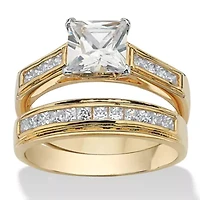 2.92 TCW Princess-Cut Cubic Zirconia Yellow Gold-Plated Wedding Band Set