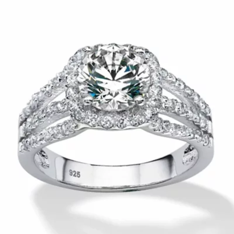 2.27 TCW Round Cubic Zirconia Triple Shank Platinum-plated Sterling Silver Ring
