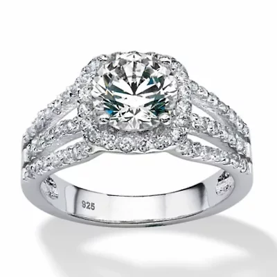 2.27 TCW Round Cubic Zirconia Triple Shank Platinum-plated Sterling Silver Ring