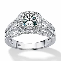 2.27 TCW Round Cubic Zirconia Triple Shank Platinum-plated Sterling Silver Ring