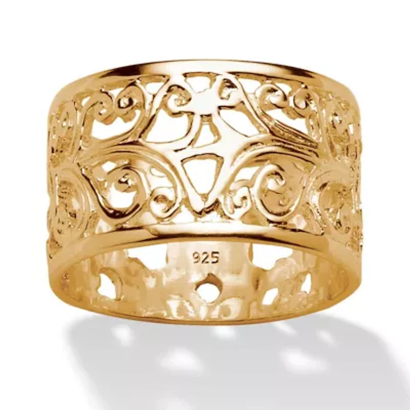 Filigree Gold-Plated Sterling Silver Ornate Scroll Design Ring Band