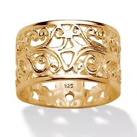 Filigree Gold-Plated Sterling Silver Ornate Scroll Design Ring Band