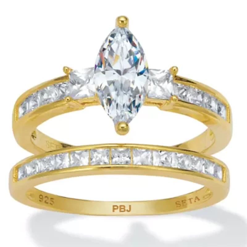 2.34 TCW Marquise Cubic Zirconia 14k Gold-Plated Sterling Silver Bridal Ring Set