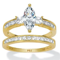 2.34 TCW Marquise Cubic Zirconia 14k Gold-Plated Sterling Silver Bridal Ring Set
