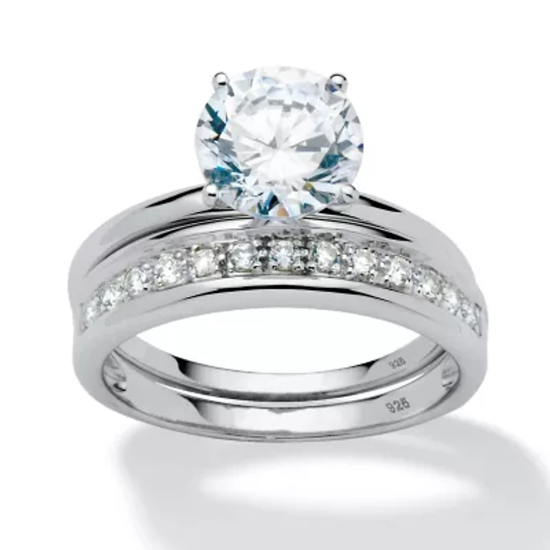 2.20 TCW Round Cubic Zirconia Platinum-plated Sterling Silver Bridal Ring Set