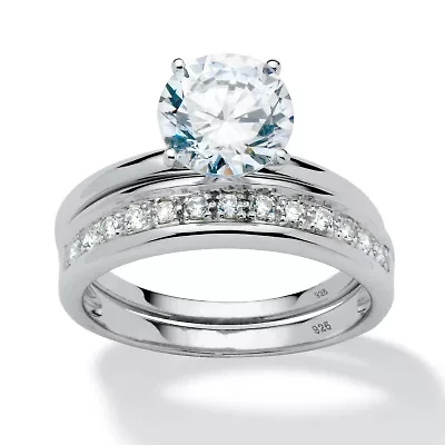 2.20 TCW Round Cubic Zirconia Platinum-plated Sterling Silver Bridal Ring Set