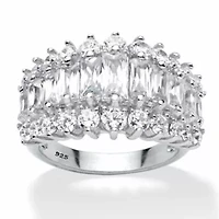 4.38 Cttw. Emerald-Cut Cubic Zirconia Platinum-plated Silver Engagement Ring