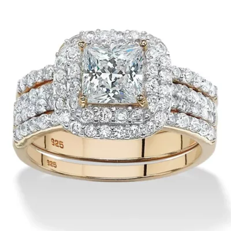 2.37 TCW Cubic Zirconia Bridal Set Gold-Plated Sterling Silver