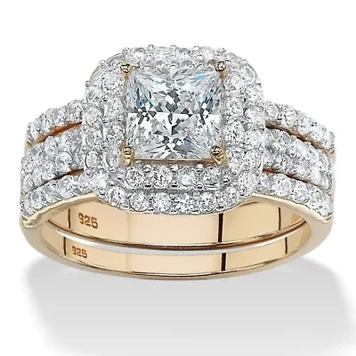 2.37 TCW Cubic Zirconia Bridal Set Gold-Plated Sterling Silver