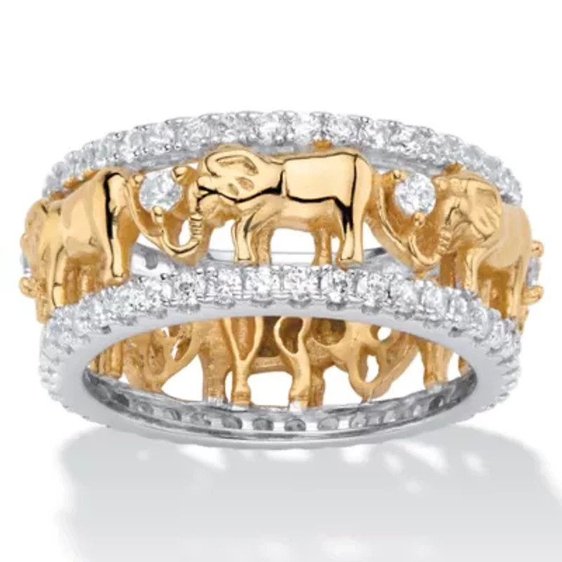 1.40 Cttw. 18k Gold-Plated Cubic Zirconia Two-Tone Elephant Eternity Ring