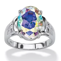 5.81 TCW Oval-Cut Aurora Borealis Cubic Zirconia Ring .925 Sterling Silver