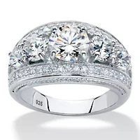 3.41 Cttw. Platinum-plated Sterling Silver Round Cubic Zirconia Anniversary Ring