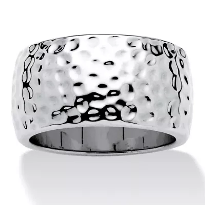 Silvertone Hammered Wide Band Ring 11 mm