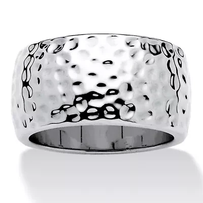 Silvertone Hammered Wide Band Ring 11 mm