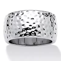 Silvertone Hammered Wide Band Ring 11 mm