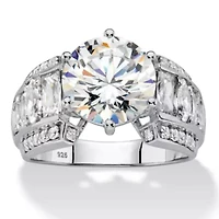 5.56 TCW Multi-Cut Cubic Zirconia Platinum-plated Silver Engagement Ring