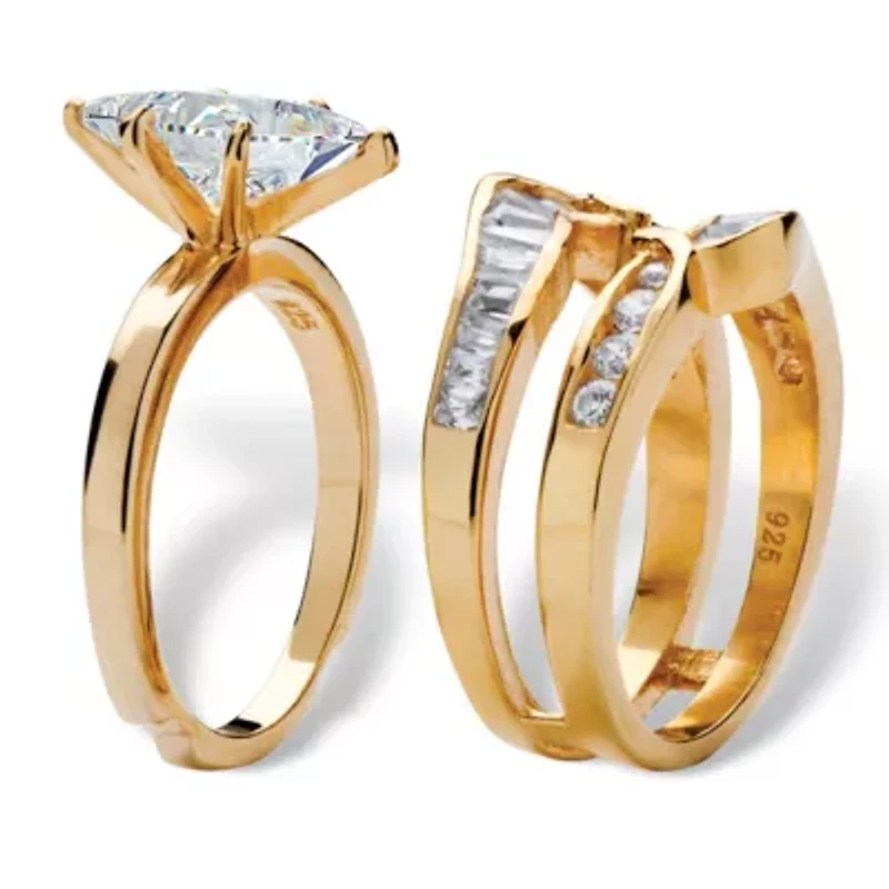 3.57 TCW Marquise-Cut CZ Gold-Plated .925 Silver 2 Piece Jacket Bridal Ring Set