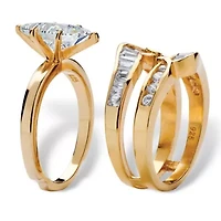 3.57 TCW Marquise-Cut CZ Gold-Plated .925 Silver 2 Piece Jacket Bridal Ring Set