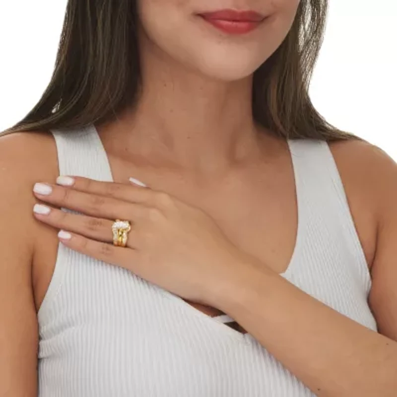 3.57 TCW Marquise-Cut CZ Gold-Plated .925 Silver 2 Piece Jacket Bridal Ring Set