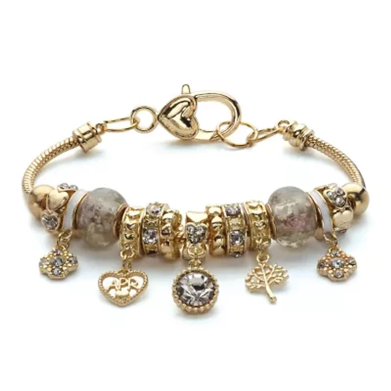 Simulated Birthstone Goldtone Charm Bracelet 8"