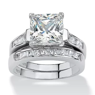 3.81 TCW CZ 2-Piece Bridal Set Platinum Plated .925 Sterling Silver