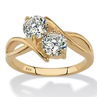 1.96 Cttw Cubic Zirconia 14k Gold-plated Sterling Silver 2-Stone Bypass Ring
