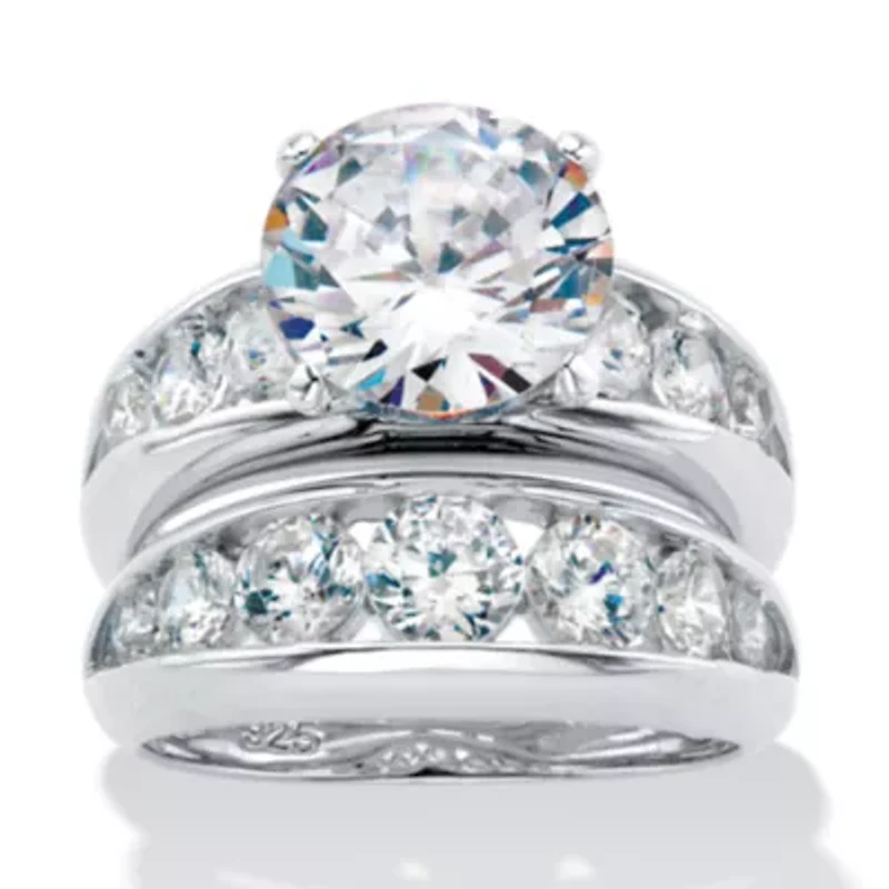2 Piece 6.09 TCW CZ Bridal Ring Set .925 Sterling Silver