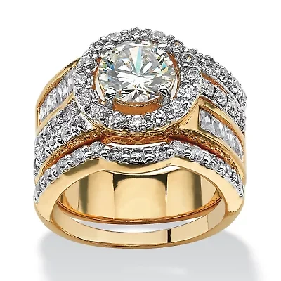 5.15 TCW Round Cubic Zirconia Halo Bridal Ring Set 18k Gold-Plated
