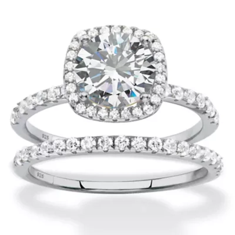 2.65 TCW Marquise Cubic Zirconia Platinum Plated .925 Silver 2-Pc. Halo Ring Set