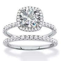 2.65 TCW Marquise Cubic Zirconia Platinum Plated .925 Silver 2-Pc. Halo Ring Set