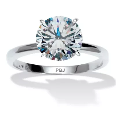3 TCW Round Cubic Zirconia Silvertone Solitaire Engagement Ring, Sizes 5-10