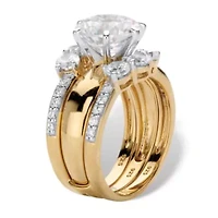 4.66 Cttw. Gold-Plated Silver Cubic Zirconia 2-Piece Jacket Wedding Ring Set