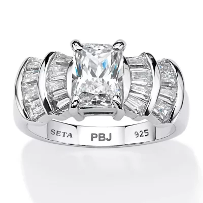 3.10 TCW CZ Ring Platinum-Plated Sterling Silver