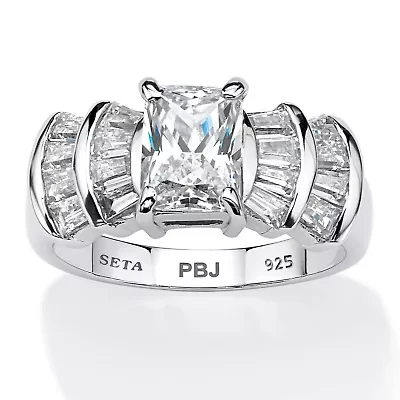 3.10 TCW CZ Ring Platinum-Plated Sterling Silver