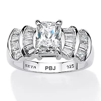 3.10 TCW CZ Ring Platinum-Plated Sterling Silver
