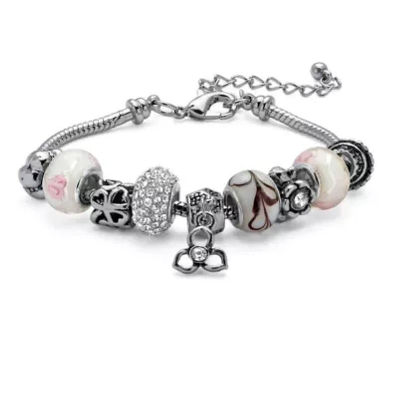 Birthstone Silvertone Bali-Style Bracelet 8"