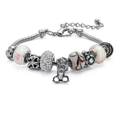 Birthstone Silvertone Bali-Style Bracelet 8"