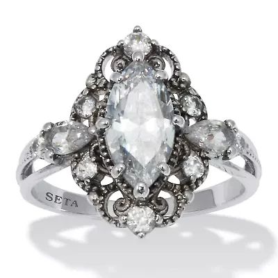 2.72 TCW Marquise Cut Cubic Zirconia Platinum-Plated Ring