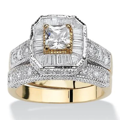 2.35 TCW CZ Two-Tone Vintage-Style Gold-Plated 2-Piece Bridal Ring Set